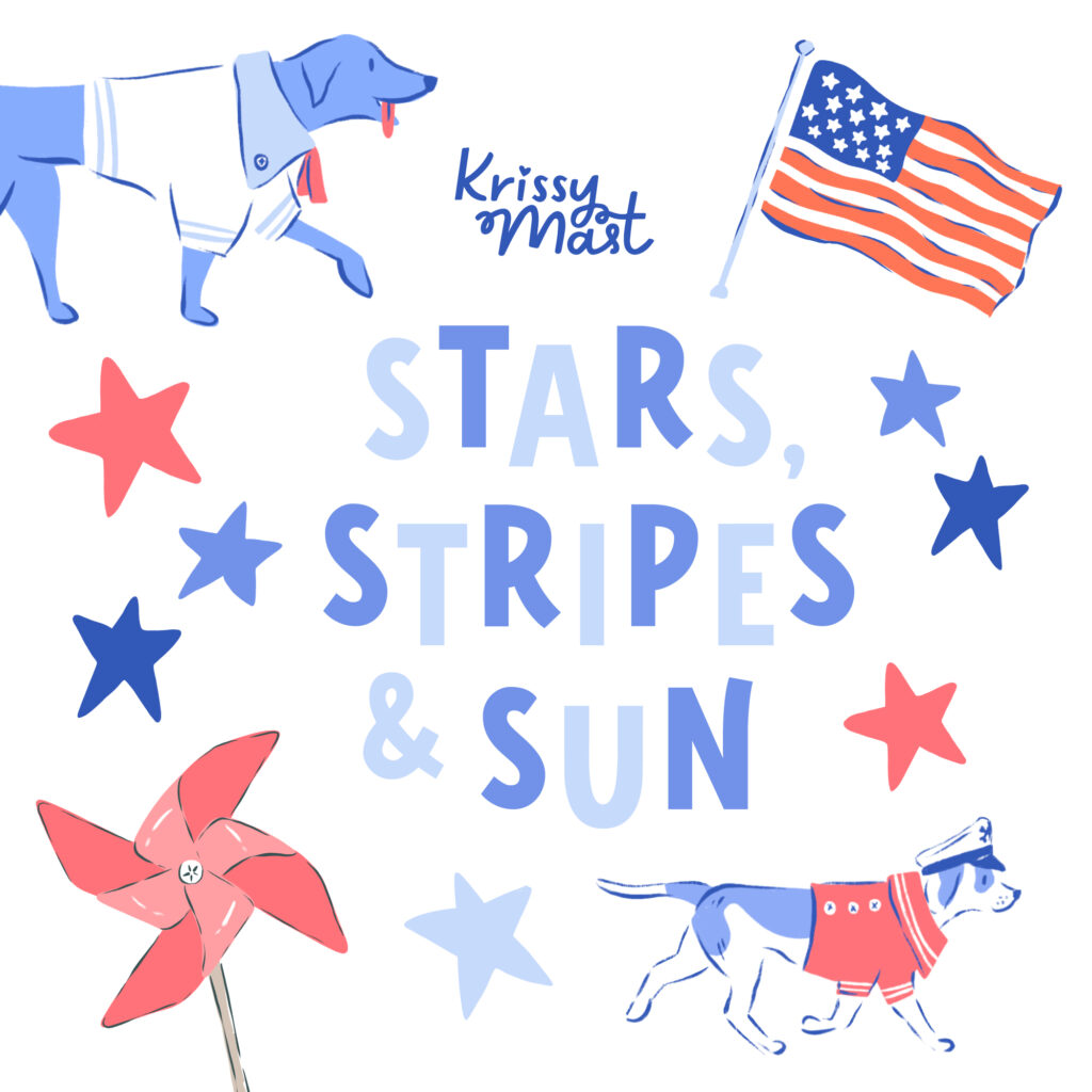 Stars Stripes and Sun 100% organic cotton quilter's weight fabric by Krissy Mast for Cloud9 Fabrics shipping in March 2025