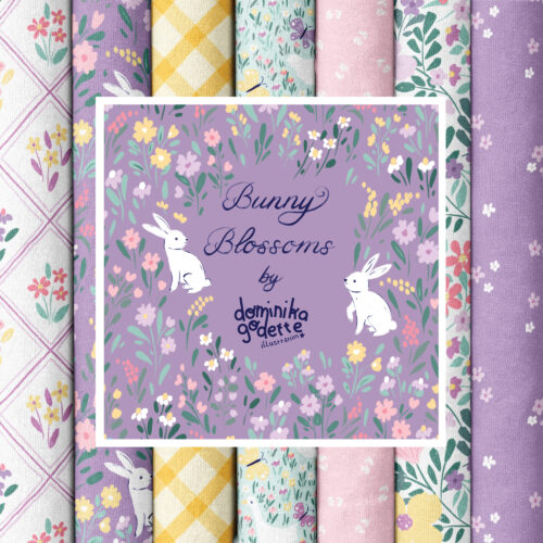 Bunny Blossoms 100% organic cotton quilter's weight fabric by Dominika Godette for Cloud9 Fabrics.