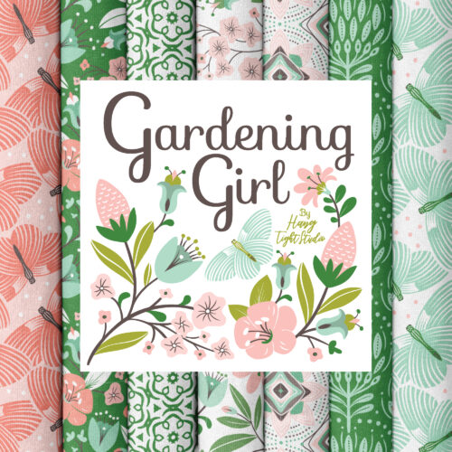 Gardening Girl 100% organic cotton quilter's weight fabric by Hang Tight Studio for Cloud9 Fabrics.