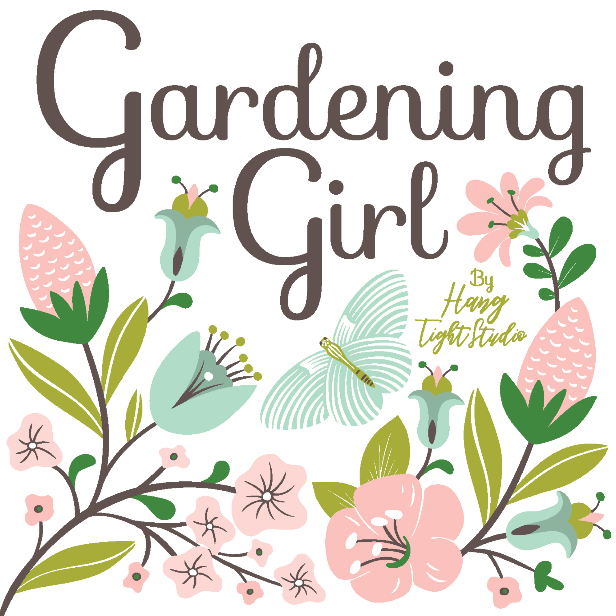 Gardening Girl 100% organic cotton quilter's weight fabric by Hang Tight Studio for Cloud9 Fabrics.